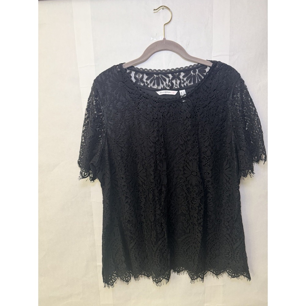 Isaac Mizrahi Live! Women's Black Laced Short Sleeve Blouse